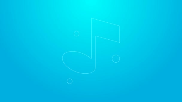 Linea rosa Nota musicale, icona tono isolato su sfondo blu. Animazione grafica 4K Video motion — Video Stock
