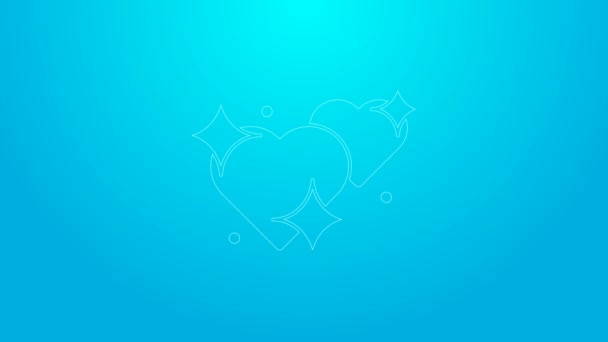 Ligne rose Deux Coeurs liés icône isolée sur fond bleu. Symbole romantique lié, joindre, passion et mariage. Symbole de la Saint Valentin. Animation graphique de mouvement vidéo 4K — Video