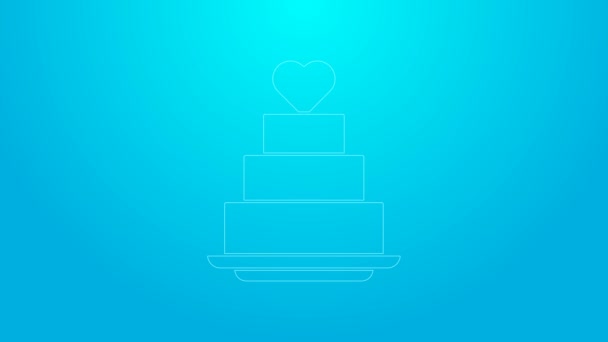 Różowa linia tort weselny z ikoną serca izolowane na niebieskim tle. 4K Animacja graficzna ruchu wideo — Wideo stockowe