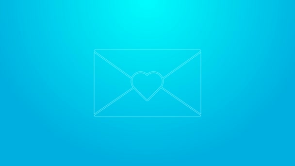 Pinkfarbener Briefumschlag mit Valentinsherz-Symbol auf blauem Hintergrund. Botschaft Liebe. Briefliebe und Romantik. 4K Video Motion Grafik Animation — Stockvideo