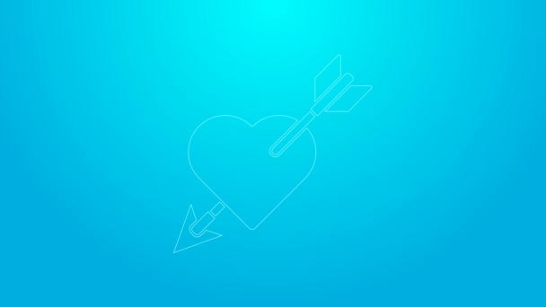 Línea rosa Símbolo de amor con corazón e icono de flecha aislado sobre fondo azul. Señal de amor. El símbolo de San Valentín. Animación gráfica de vídeo 4K — Vídeos de Stock