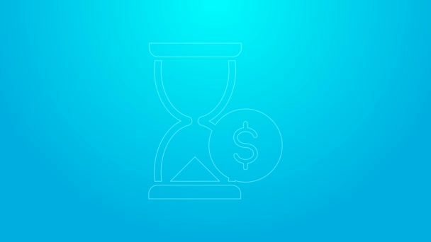 Roze zandloper met dollarpictogram geïsoleerd op blauwe achtergrond. Tijd voor geld. Zandloper en geld. Groei, inkomen, besparingen, investeringen. 4K Video motion grafische animatie — Stockvideo