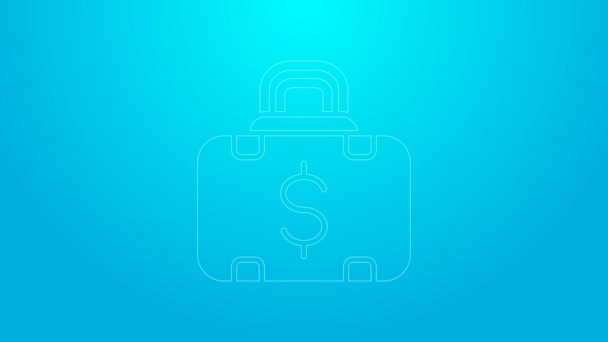 Růžová linka Aktovka a peníze ikona izolované na modrém pozadí. Obchodní značka. Obchodní portfolio. Grafická animace pohybu videa 4K — Stock video