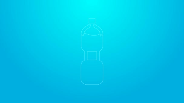 Różowa linia Butelka ikony wody izolowana na niebieskim tle. Napój sodowy. 4K Animacja graficzna ruchu wideo — Wideo stockowe
