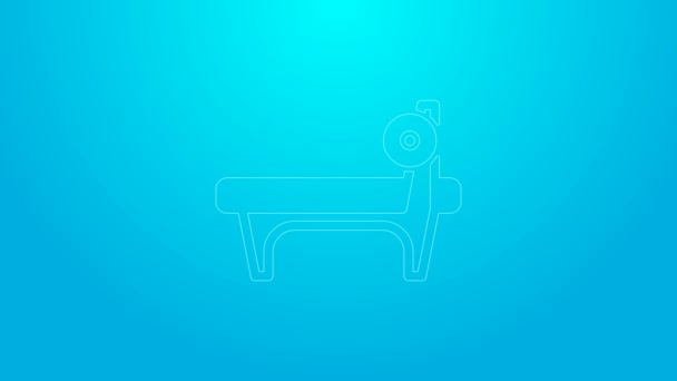 Růžová čára lavice s barbel ikony izolované na modrém pozadí. Vybavení tělocvičny. Kulturistika, posilování, fitness. Grafická animace pohybu videa 4K — Stock video
