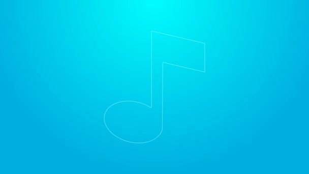 Pink line Music note, tone icon isolated on blue background. 4K Video motion graphic animation — Stock Video