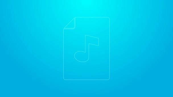 Pink line Music book with note icon isolated on blue background. Music sheet with note stave. Notebook for musical notes. 4K Video motion graphic animation — Stock Video