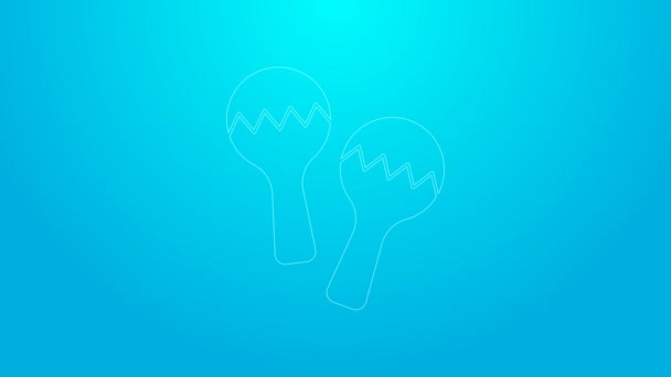 Pink line Maracas icon isolated on blue background. Music maracas instrument mexico. 4K Video motion graphic animation — Vídeos de Stock