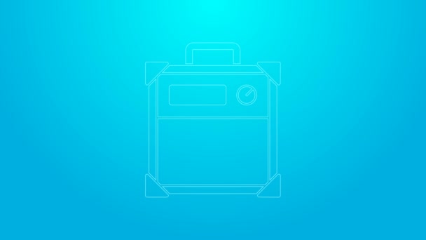 Růžová linka Kytara zesilovač ikona izolované na modrém pozadí. Hudební nástroj. Grafická animace pohybu videa 4K — Stock video