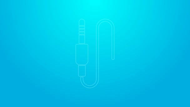 Pink line Audio jack icon isolated on blue background. Audio cable for connection sound equipment. Plug wire. Musical instrument. 4K Video motion graphic animation — Stock Video