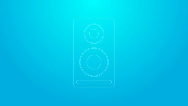 Icono de altavoz estéreo de línea rosa aislado sobre fondo azul. Altavoces del sistema de sonido. Icono musical. Equipo de altavoz de columna musical bajo. Animación gráfica de vídeo 4K — Vídeo de stock