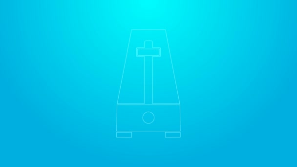Růžová čára Klasický metronom s kyvadlem v pohybu ikona izolované na modrém pozadí. Vybavení hudby a tlumič mechanizmus. Grafická animace pohybu videa 4K — Stock video