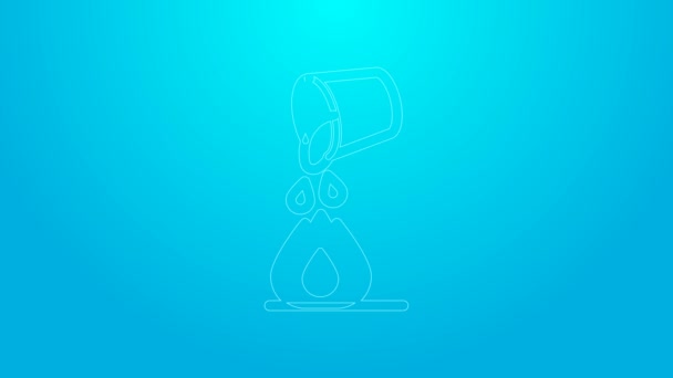 Línea rosa Cubo de agua extinguiendo un icono de fuego aislado sobre fondo azul. Animación gráfica de vídeo 4K — Vídeos de Stock