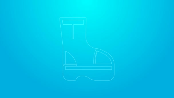 Linea rosa Fire boots icona isolata su sfondo blu. Animazione grafica 4K Video motion — Video Stock
