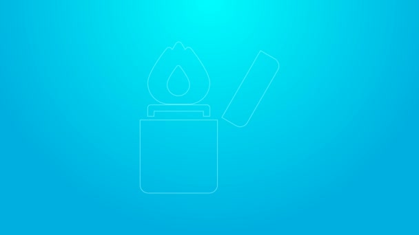Růžová čára Světlejší ikona izolované na modrém pozadí. Grafická animace pohybu videa 4K — Stock video