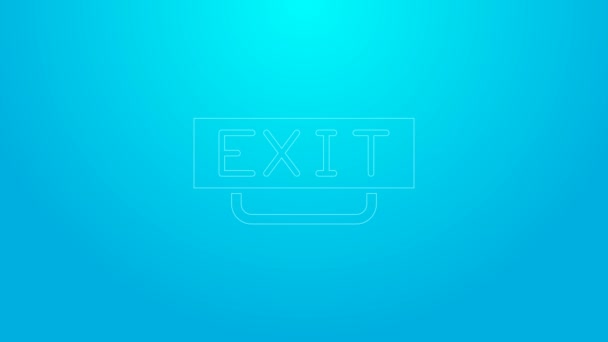 Línea rosa Icono de salida de fuego aislado sobre fondo azul. Icono de emergencia. Animación gráfica de vídeo 4K — Vídeo de stock