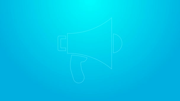 Růžová čára Megaphone ikona izolované na modrém pozadí. Mluvčí. Grafická animace pohybu videa 4K — Stock video