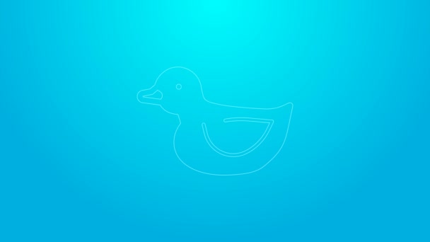 Línea rosa Icono de pato de goma aislado sobre fondo azul. Animación gráfica de vídeo 4K — Vídeo de stock