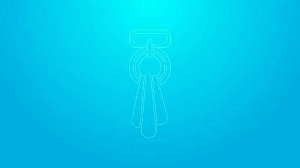 Línea rosa Toalla sobre una percha icono aislado sobre fondo azul. Icono de toalla de baño. Animación gráfica de vídeo 4K — Vídeos de Stock