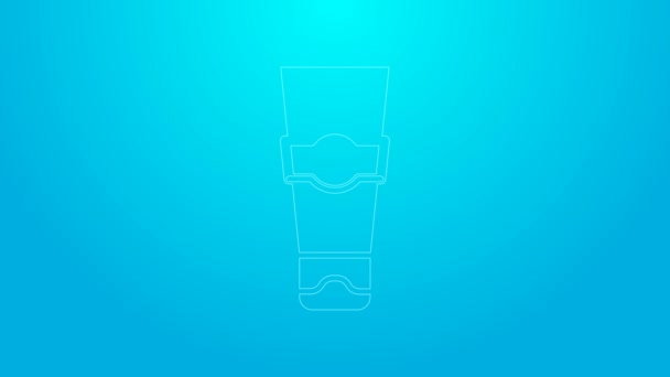 Línea rosa Tubo de pasta de dientes icono aislado sobre fondo azul. Animación gráfica de vídeo 4K — Vídeos de Stock