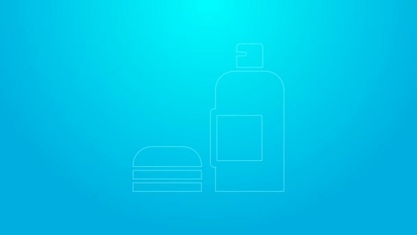 Linha rosa Garrafa de shampoo ícone isolado no fundo azul. Animação gráfica em movimento de vídeo 4K — Vídeo de Stock