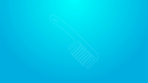 Różowa linia ikona szczotki do włosów izolowane na niebieskim tle. Znak grzebienia włosów. Symbol fryzjera. 4K Animacja graficzna ruchu wideo — Wideo stockowe