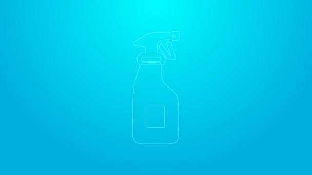 Różowa linia Czyszczenie butelki spray z ikoną płynu detergentu izolowane na niebieskim tle. 4K Animacja graficzna ruchu wideo — Wideo stockowe