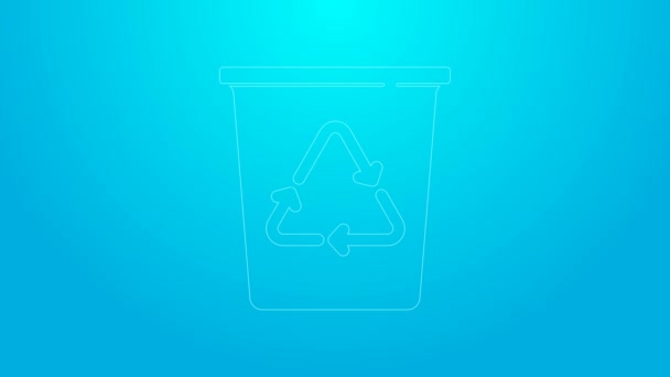 Roze lijn Prullenbak met recycle symbool pictogram geïsoleerd op blauwe achtergrond. Prullenbak icoon. Vuilnisbak bord. Prullenbak bord. 4K Video motion grafische animatie — Stockvideo