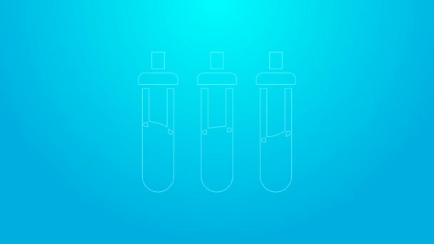 Růžová čára Láhev činidla pro fyziku a chemii ikálie izolované na modrém pozadí. Grafická animace pohybu videa 4K — Stock video