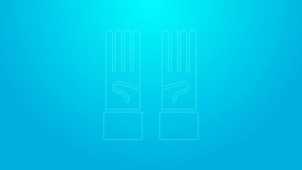 Pembe çizgi tıbbi lastik eldiven ikonu mavi arka planda izole edildi. Koruyucu lastik eldivenler. 4K Video hareketli grafik canlandırması — Stok video