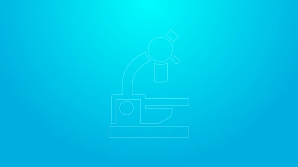 Růžová čára Mikroskop ikona izolované na modrém pozadí. Chemie, farmaceutický nástroj, zvětšovací nástroj mikrobiologie. Grafická animace pohybu videa 4K — Stock video