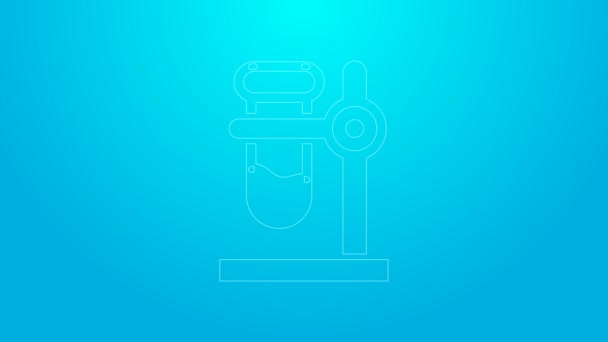 Rózsaszín vonal Üvegcső lombik állványon ikon elszigetelt kék alapon. Laboratóriumi felszerelés. 4K Videó mozgás grafikus animáció — Stock videók