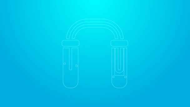 Pink line Test tube and flask - chemical laboratory test icon isolated on blue background. Fluid transfer system. Laboratory glassware sign. 4K Video motion graphic animation — Stock Video