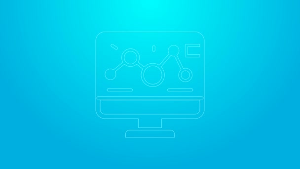 Rosa Linie Gentechnik-Modifikation auf Laptop-Symbol isoliert auf blauem Hintergrund. DNA-Analyse, Gentests, Klonen. 4K Video Motion Grafik Animation — Stockvideo