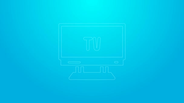 Rosa linje Smart Tv ikon isolerad på blå bakgrund. Tv-skylt. 4K Video motion grafisk animation — Stockvideo