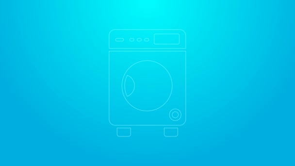 Růžová čára Podložka ikona izolované na modrém pozadí. Ikona pračky. Pračky na prádlo. Symbol domácího spotřebiče. Grafická animace pohybu videa 4K — Stock video