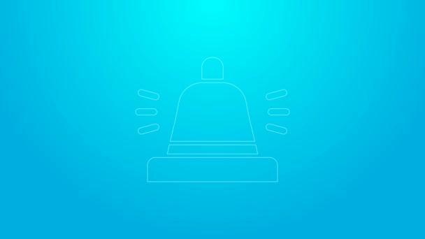 Pink line Hotel service icon isolated on blue background. Приемный звонок. Видеографическая анимация 4K — стоковое видео