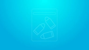 Pembe çizgi kanıt torbası ve mavi arka planda izole edilmiş kurşun ikonu. 4K Video hareketli grafik canlandırması