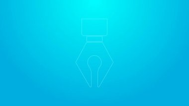 Pembe çizgi Çeşme kalem ucu simgesi mavi arkaplanda izole edildi. Kalem aleti işareti. 4K Video hareketli grafik canlandırması