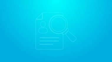 Pembe çizgi belgesi, kağıt analizi cam ikonu mavi arkaplanda izole edilmiş. Kanıt sembolü. 4K Video hareketli grafik canlandırması