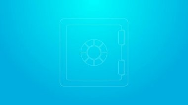 Pembe çizgi Güvenli simgesi mavi arkaplanda izole edildi. Kapı, şifreli bir banka kasası. Güvenilir Veri Koruma. 4K Video hareketli grafik canlandırması