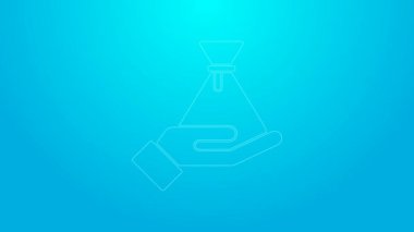 Pembe hat rüşvet para çantası ikonu mavi arka planda izole edildi. Para birimi. 4K Video hareketli grafik canlandırması