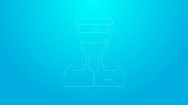 Pembe hat tren kondüktörü simgesi mavi arkaplanda izole edildi. 4K Video hareketli grafik canlandırması