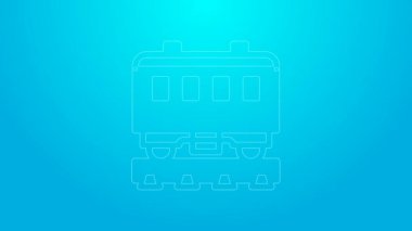 Pembe hat yolcu vagonları mavi arka planda izole edilmiş. Tren vagonu. 4K Video hareketli grafik canlandırması