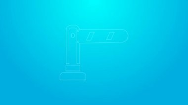 Pembe hat demiryolu bariyeri ikonu mavi arka planda izole edildi. 4K Video hareketli grafik canlandırması