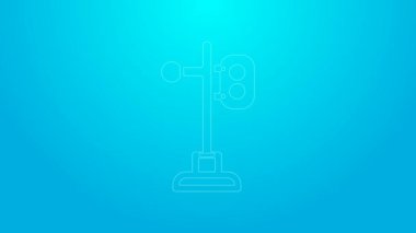 Pembe hat tren trafik lambası ikonu mavi arkaplanda izole edildi. Trenlerin hareketlerini düzenlemek için demiryolu için trafik ışıkları. 4K Video hareketli grafik canlandırması