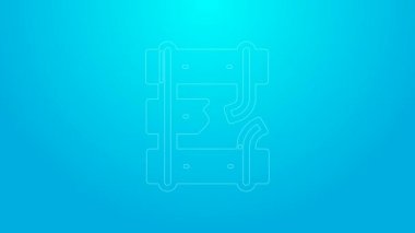 Pembe hat kırık ya da kırık raylar mavi arka planda izole edilmiş bir demiryolu ikonu üzerinde. 4K Video hareketli grafik canlandırması