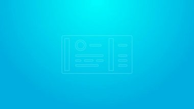 Pembe hat tren bileti ikonu mavi arka planda izole edildi. Demiryolu ile seyahat et. 4K Video hareketli grafik canlandırması