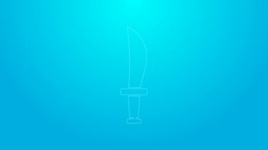Pembe çizgili Korsan kılıç simgesi mavi arkaplanda izole edildi. Kılıç işareti. 4K Video hareketli grafik canlandırması