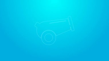 Pembe çizgi top simgesi mavi arkaplanda izole edildi. Ortaçağ silahları. 4K Video hareketli grafik canlandırması